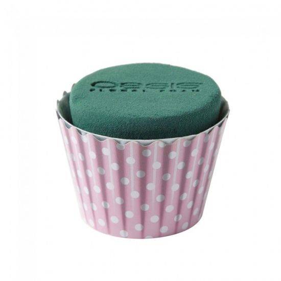 Cupcake för snittblommor, rosa prickig. 2-pack i gruppen Krans & Floristtillbehör / Oasis Stickmassa / Oasis Skålar hos Kransmakaren.se (cupca prick rosa 8cm 2st)